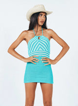 Antonia Crochet Mini Dress Blue
