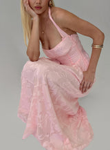 Fransiska Burnout Halter Maxi Dress Pink