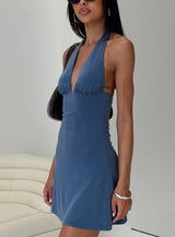 Tinisie Halter Mini Dress Slate Blue Tall