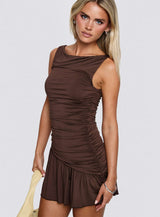 Mind Reader Ruched Mini Dress Brown