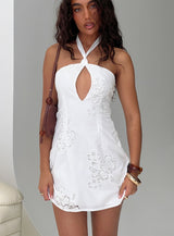 Since Way Back Halter Mini Dress White