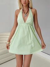 Estefani Halter Mini Dress Green Stripe