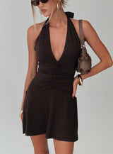 Rafelle Halter Mini Dress Brown Petite