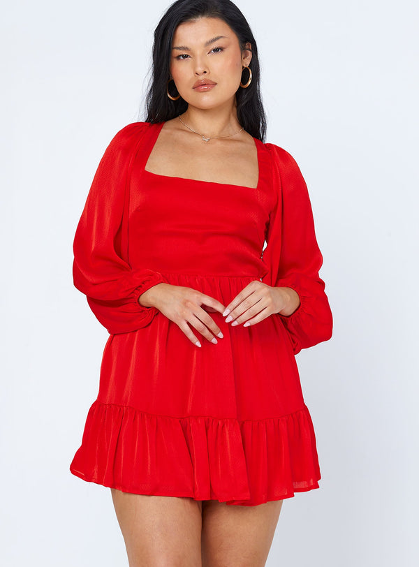 Tropez Long Sleeve Mini Dress Red