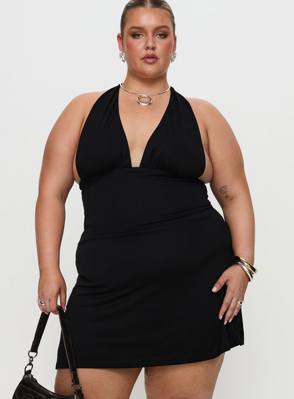 Tinisie Halter Mini Dress Black Curve