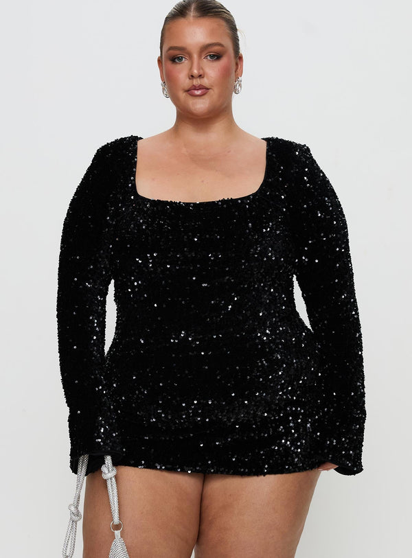 Vinelle Long Sleeve Mini Dress Black Curve