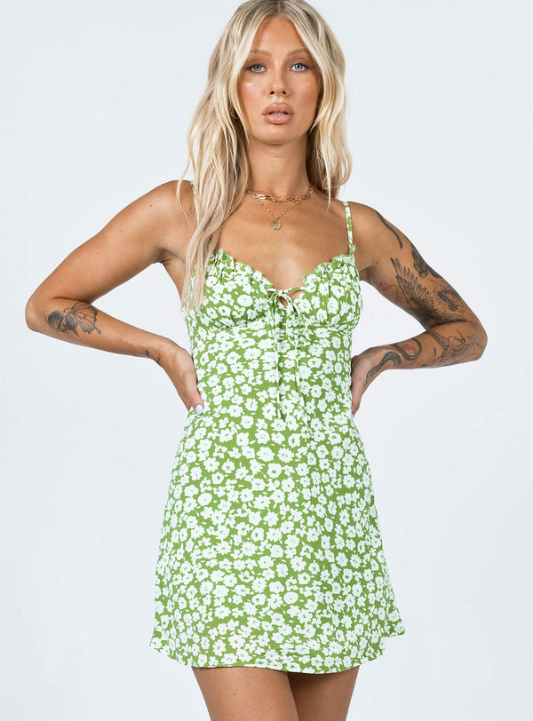 Tasmin Mini Dress Green Floral
