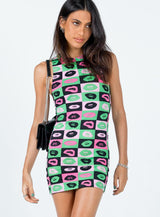 Motel Gele Dress Lips Green