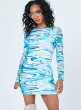 Beckett Long Sleeve Mini Dress Blue