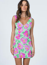 Quincy Mini Dress Green / Pink Floral