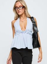 Nautique Halter Ruched Top Blue Stripe