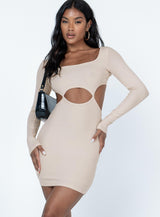 Zolia Long Sleeve Mini Dress Beige
