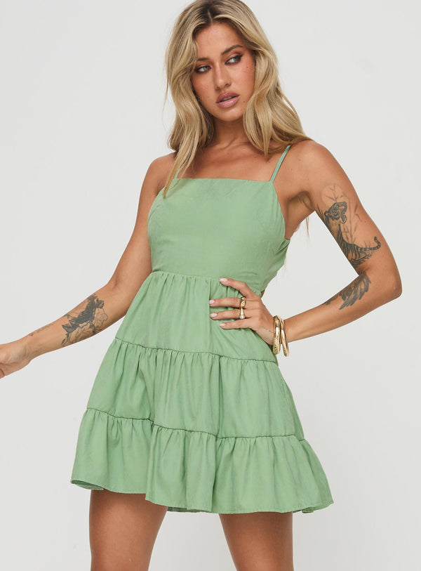 Summer Break Mini Dress Sage