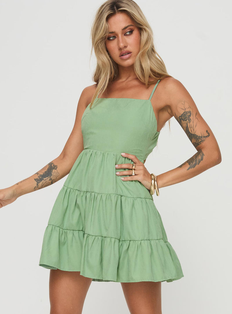 Summer Break Mini Dress Sage