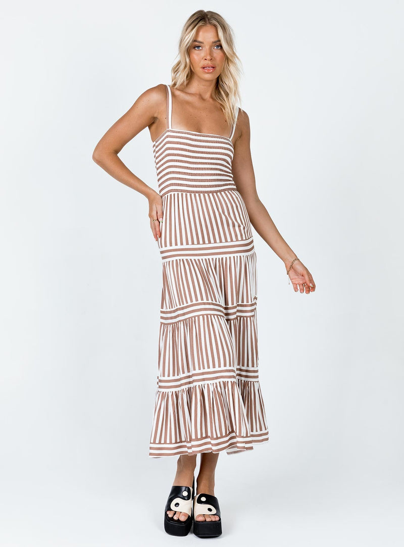 Caleb Maxi Dress Brown / White