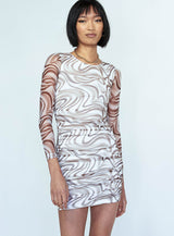Hazel Long Sleeve Mini Dress White / Brown