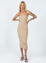 Ethan Strapless Midi Dress Beige