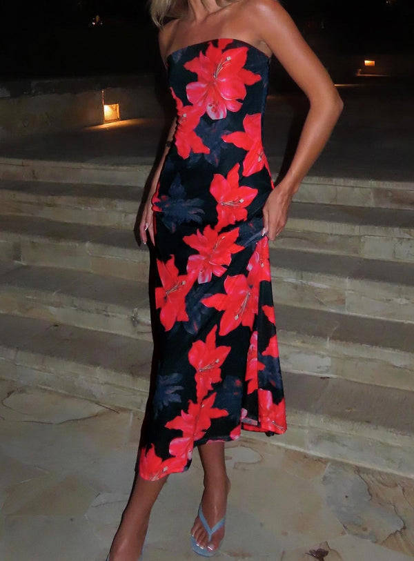 Celik Strapless Maxi Dress Black / Floral