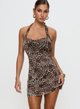 Vestaire Halter Mini Dress Leopard