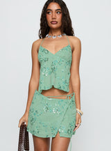 What A Coincidence Beaded Mini Skirt Teal
