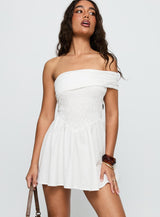 Fruitful Off Shoulder Mini Dress White