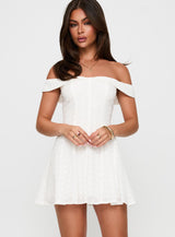 Rosebud Off The Shoulder Mini Dress White Petite