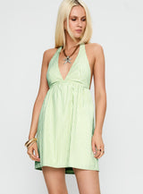 Estefani Halter Mini Dress Green Stripe