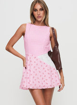 Kandie Patchwork Mini Dress Pink Multi Petite