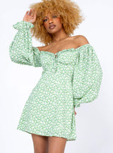 Love Birds Long Sleeve Mini Dress Green