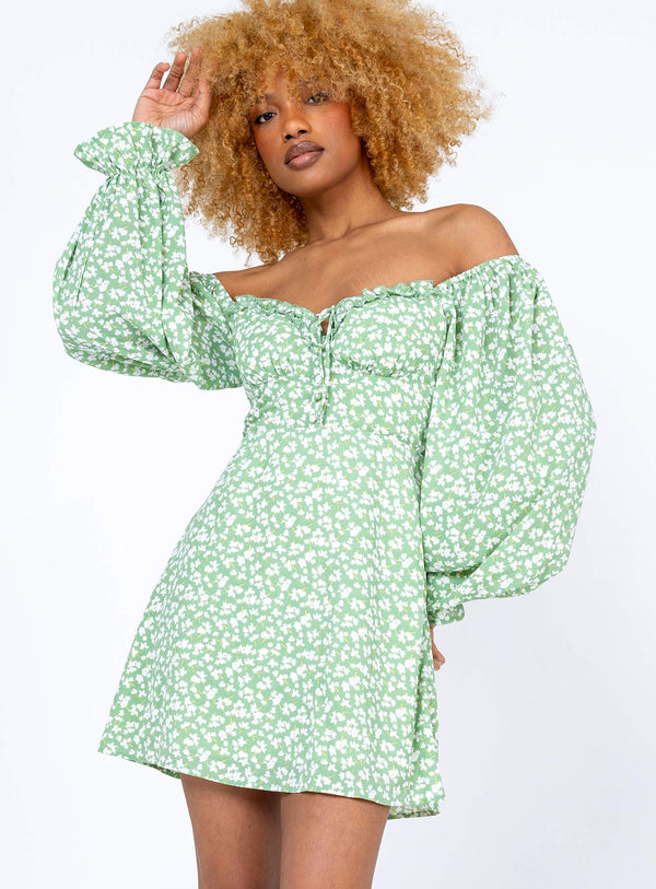 Love Birds Long Sleeve Mini Dress Green