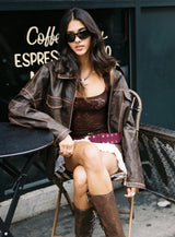 Tanza Faux Leather Mini Skirt Brown / Red