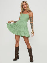 Summer Break Mini Dress Sage