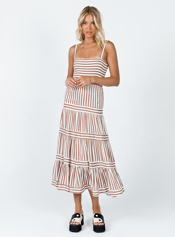 Caleb Maxi Dress Brown / White
