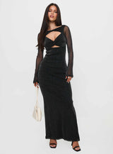 Allegoria Long Sleeve Maxi Dress Black Glitter
