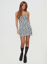 Aerida Mini Dress Floral Cluster Pale Grey