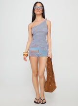 Zoraya One Shoulder Set Blue Stripe