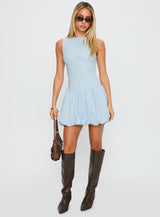 Cicely Bubble Hem Mini Dress Blue