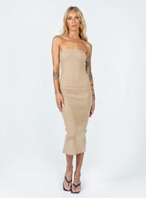 Ethan Strapless Midi Dress Beige