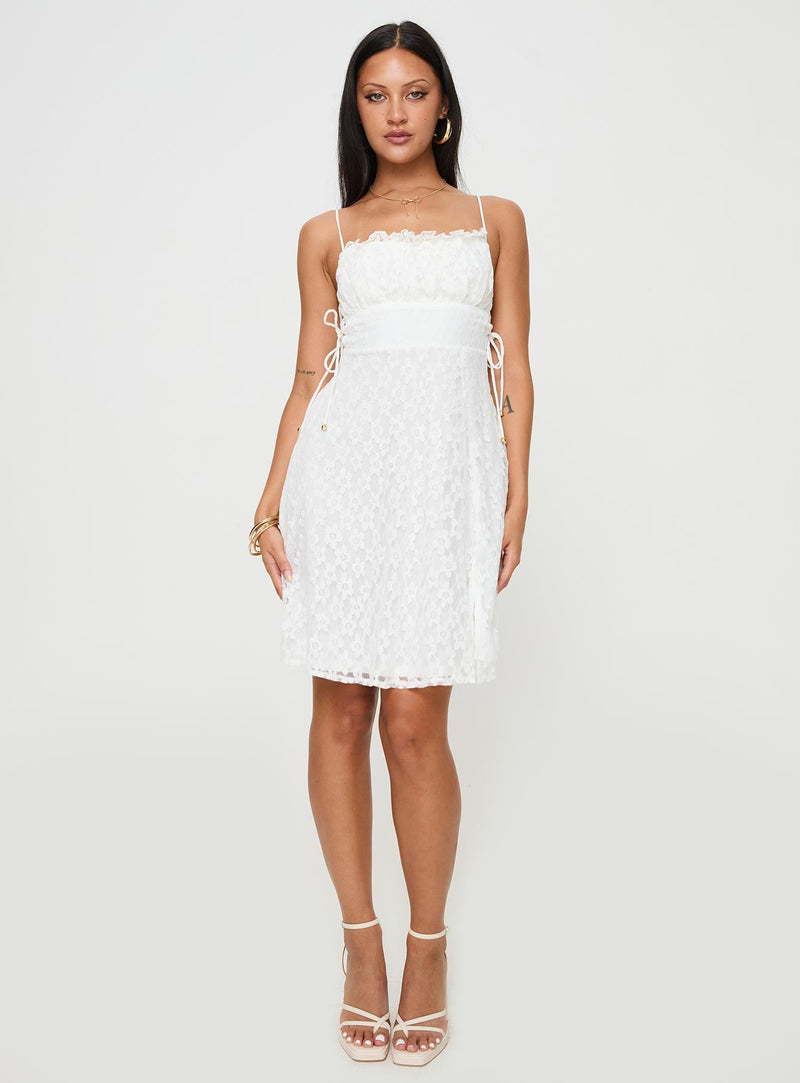 At Last Lace Mini Dress White