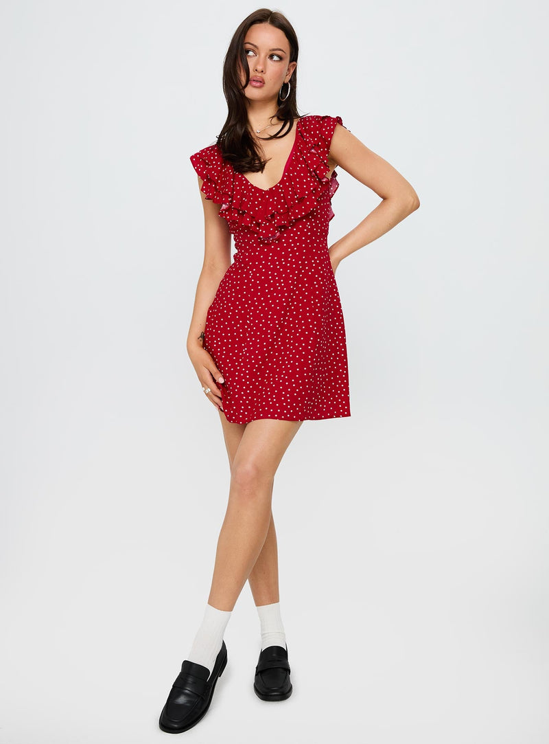 Cherry Schnapps Flutter Mini Dress Red Polka