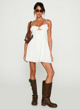 Wish Me Luck Shirred Mini Dress White