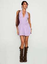 Attracted Halter Mini Dress Purple Stripe