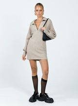 Tiara Long Sleeve Knit Mini Dress Beige
