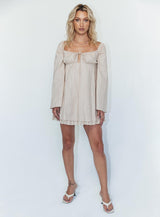 Empress Of Love Long Sleeve Mini Dress Beige