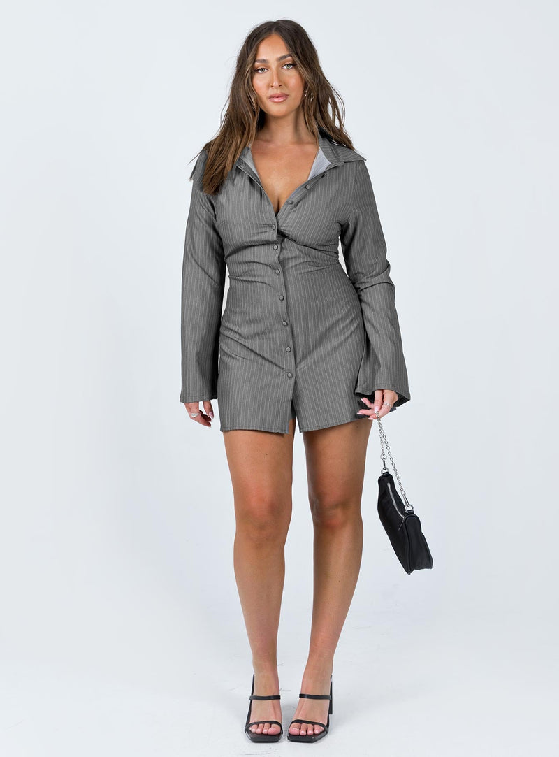 Anni Pin Stripe Mini Dress Grey