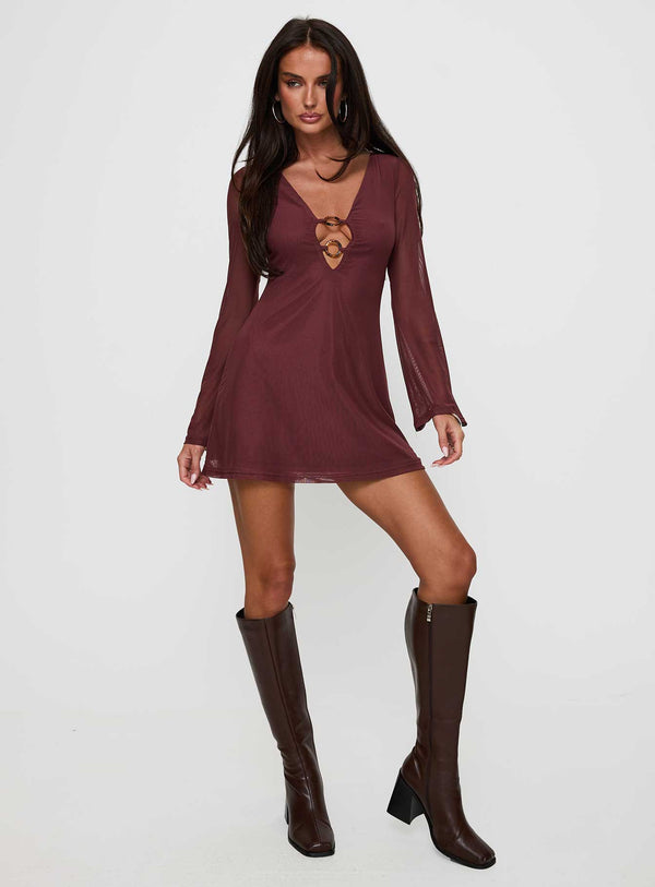 Artique Long Sleeve Mini Dress Brown