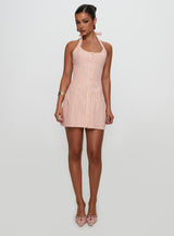 Mallorie Halter Mini Dress Pink Stripe