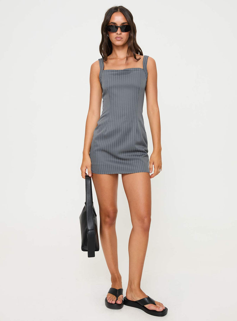 Belvior Mini Dress Grey Pinstripe