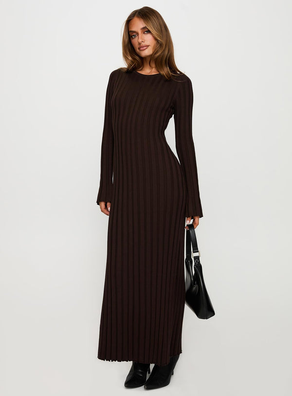 Vespa Long Sleeve Maxi Dress Brown