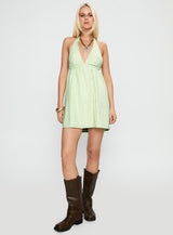 Estefani Halter Mini Dress Green Stripe
